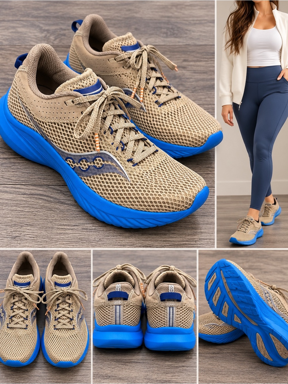 Saucony Kinvara 14 Women’s Size 8.5 Running Shoes Beige Blue Athletic Sneakers